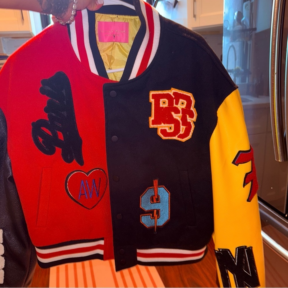 Stylish Varsity Jacket in Red, Black, and Yellow - Picture 4 of 10